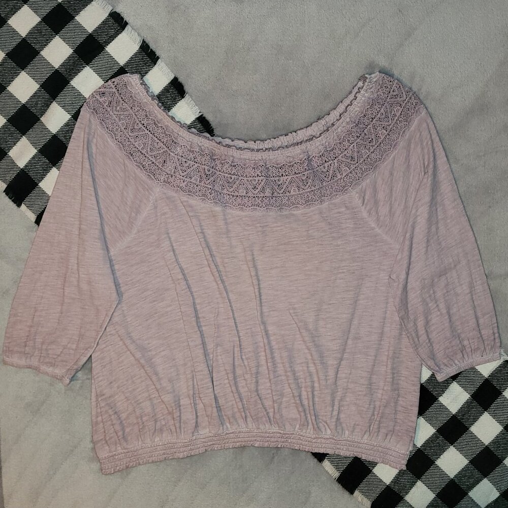 2X | Sonoma | 3/4 Sleeve Lace-Trimmed Boho Blouse